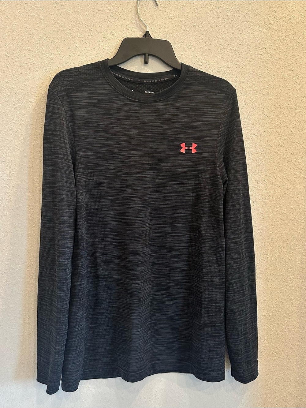 Under Armour Threadborne Seamless Long Sleeve Shirt Top Black Gray Heather M